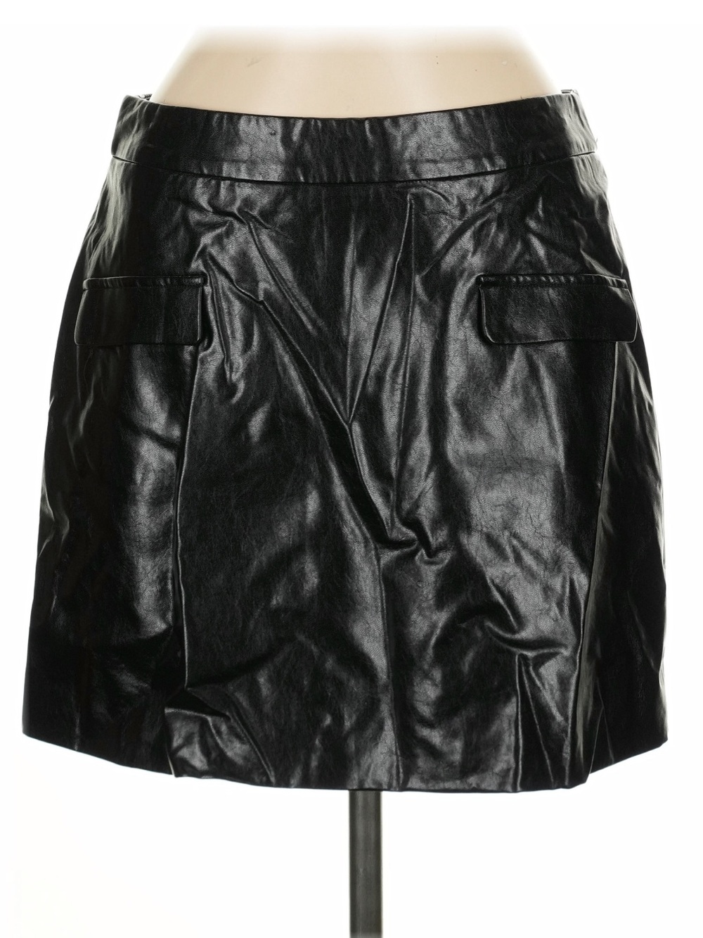 Meshki Black Faux Leather Mini Skirt with Flap Pockets
